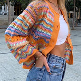 Loose Large Size Rainbow Button Cardigan - VibeSoothe