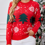 Women's Christmas Tree Jacquard Pullover Knitted Sweater - VibeSoothe