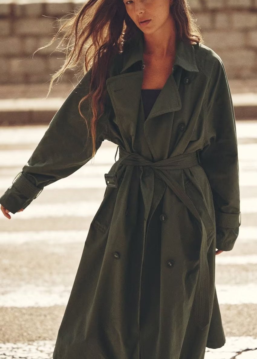 Dames losse lange trenchcoat en overjas met band 