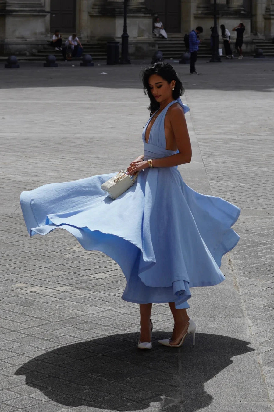 Amalfi Sky - Robe mi-longue à double épaisseur et col licou