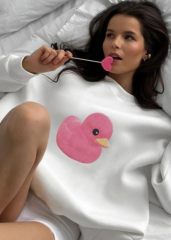 Pink Duck - Casual Printed Fleece Hoodie