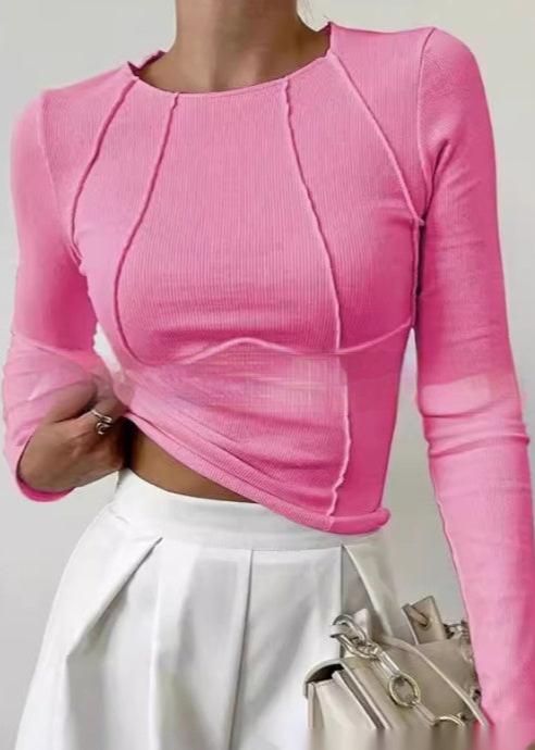 Slim Fit Long Sleeve Threaded Knit Top - Minimalist Style