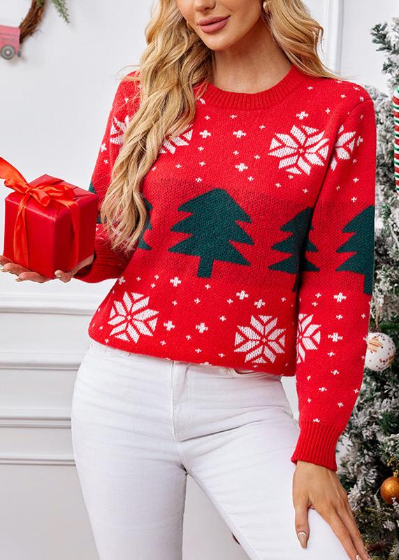 Women's Christmas Tree Jacquard Pullover Knitted Sweater - VibeSoothe