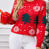 Women's Christmas Tree Jacquard Pullover Knitted Sweater - VibeSoothe