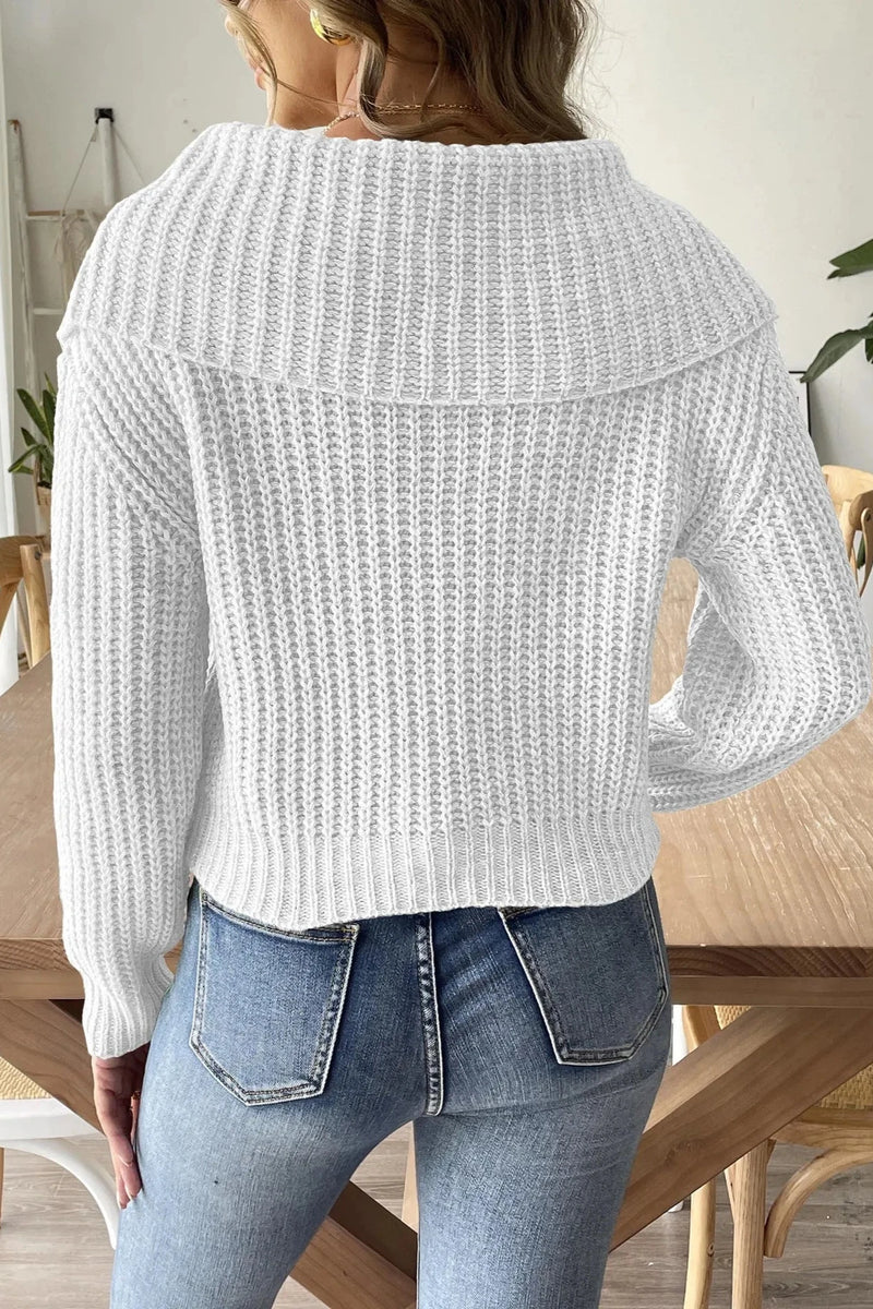 Women's Short Beaded Lapel Sweater - Chic & Stylish