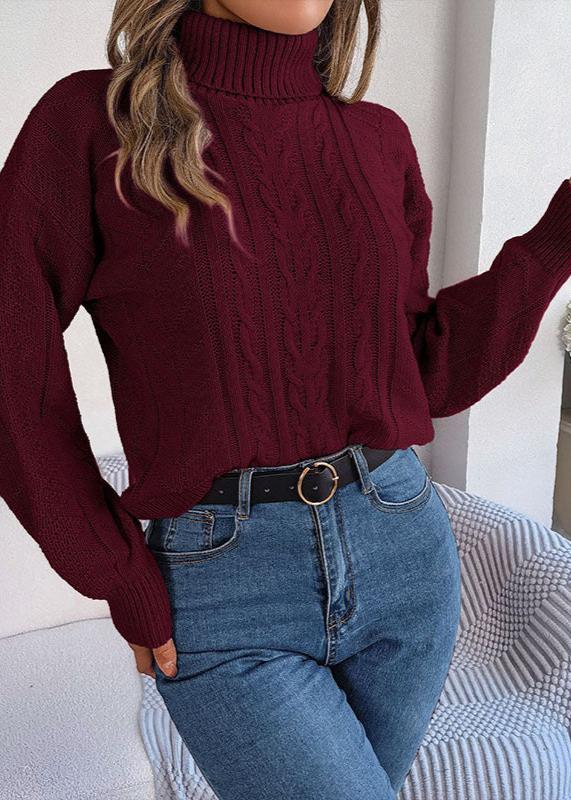 Loose High Collar Twist Long Sleeve Knitted Pullover Sweater