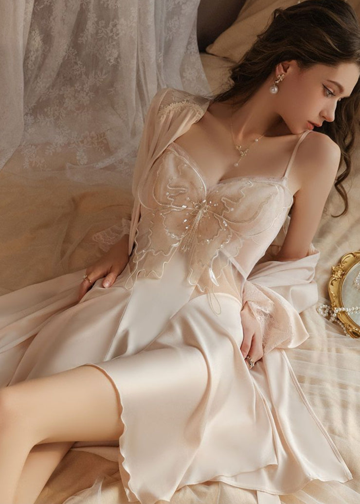 Celestine - Butterfly Embroidered Satin Sleepwear Set