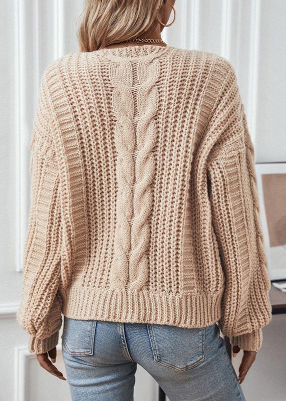 Cozy Cable Knit Lantern Sleeve Sweater - Soft Chunky Knit for Autumn/Winter