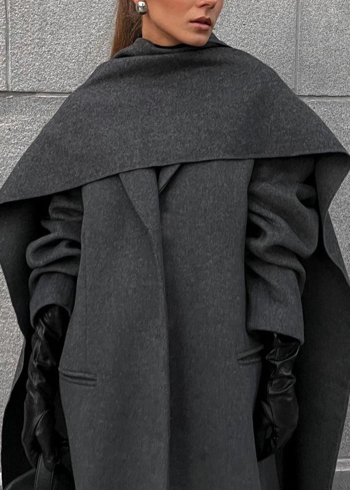 Asymmetric Cloak-Style Long Overcoat