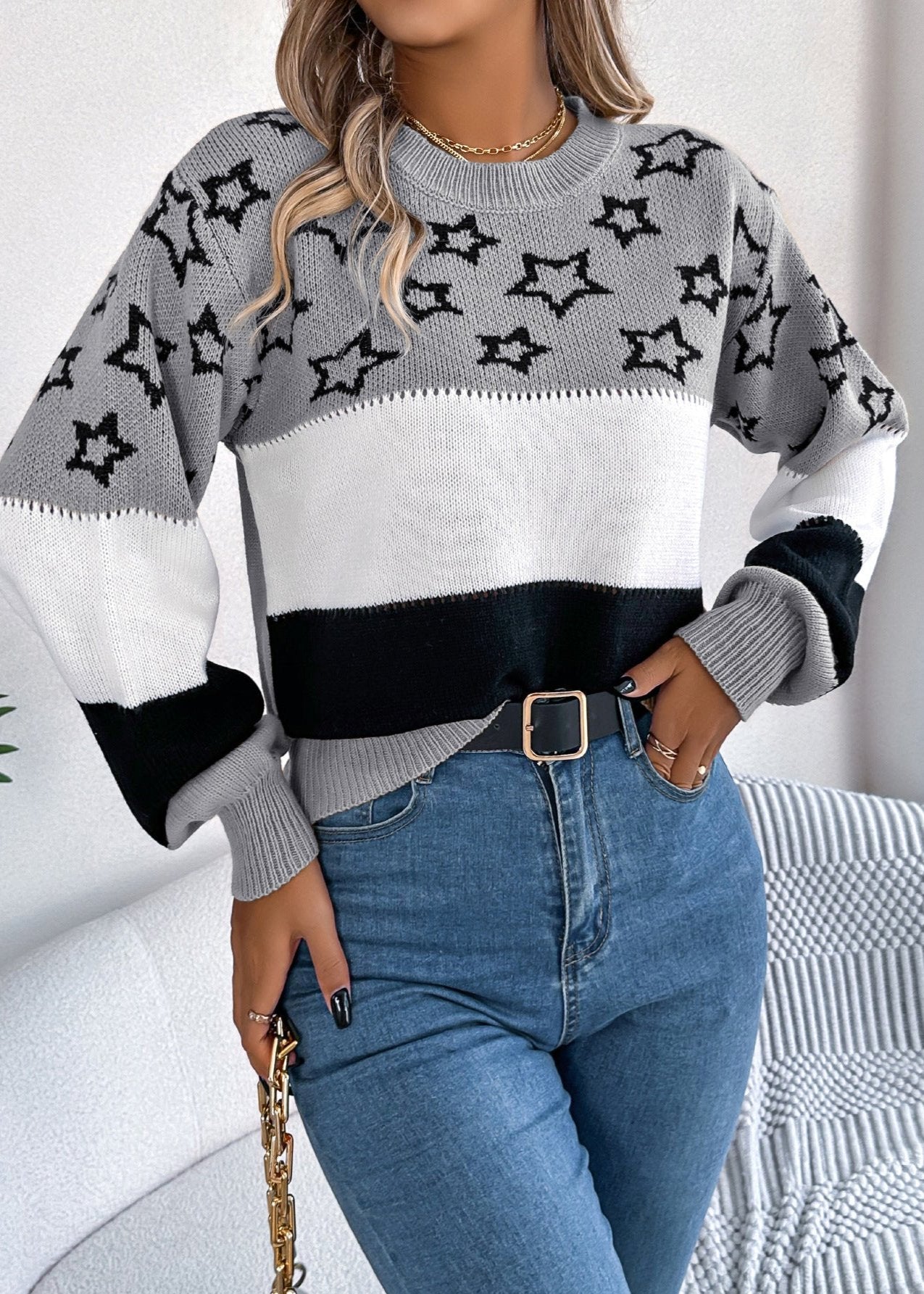 Pull à manches lanternes avec motif d'étoiles cosmiques