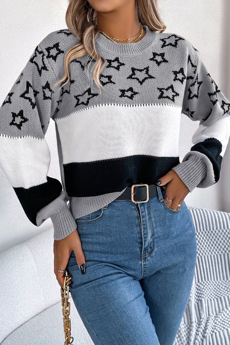 Cosmic Star Pattern Lantern Sleeve Sweater