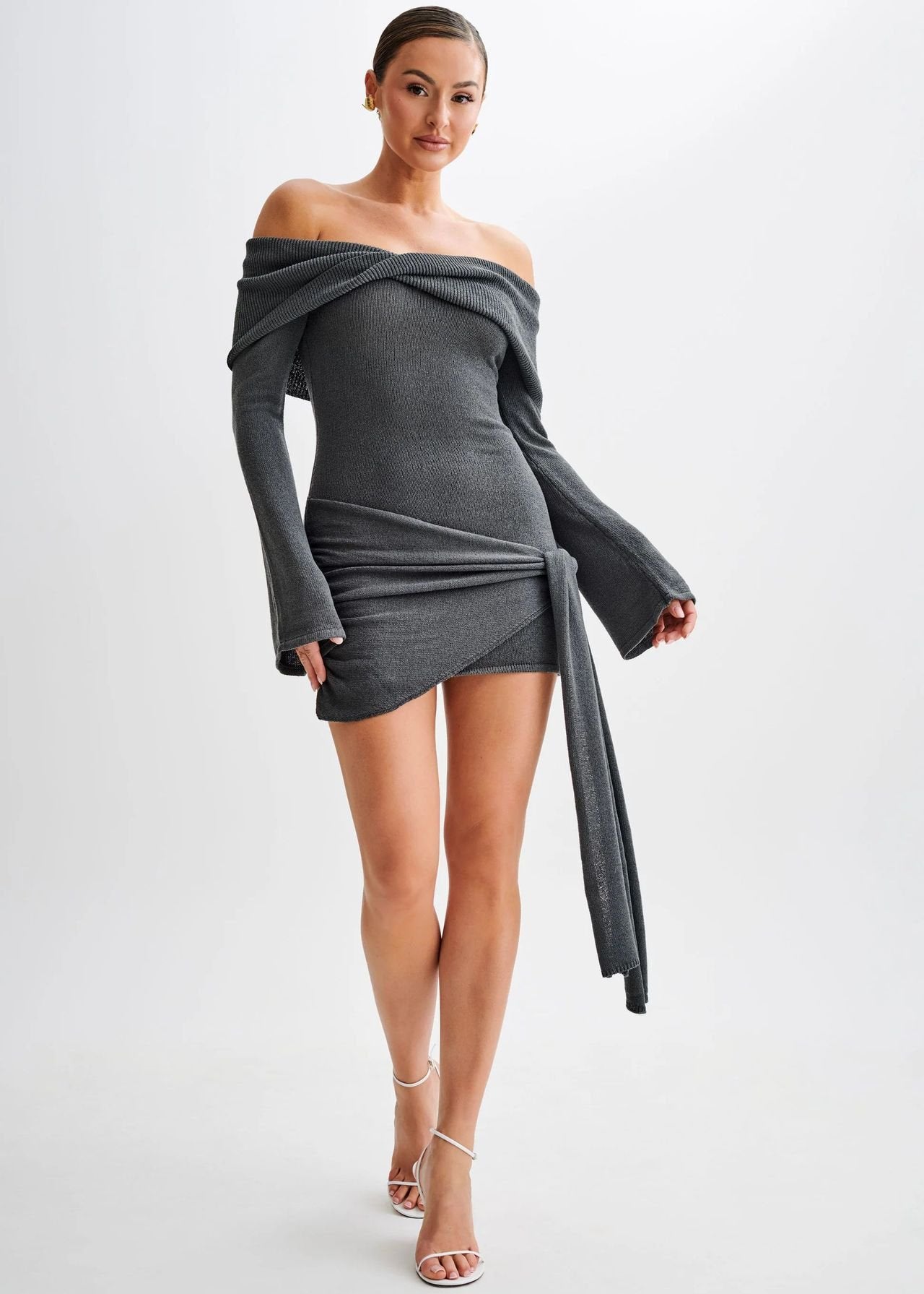 Off-Shoulder Knitted Wrap Dress - Modern Elegance