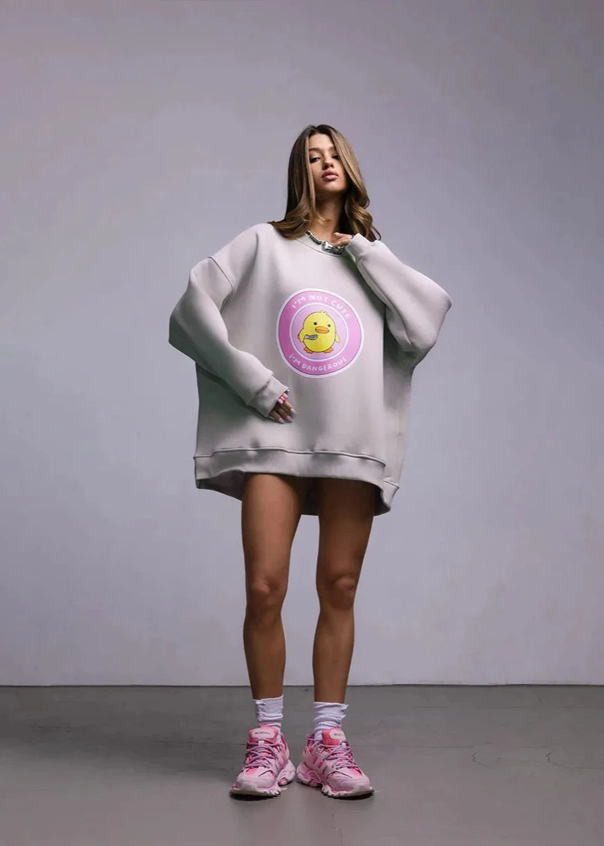 Charming Duck Graphic Oversized Pink Sweatshirt