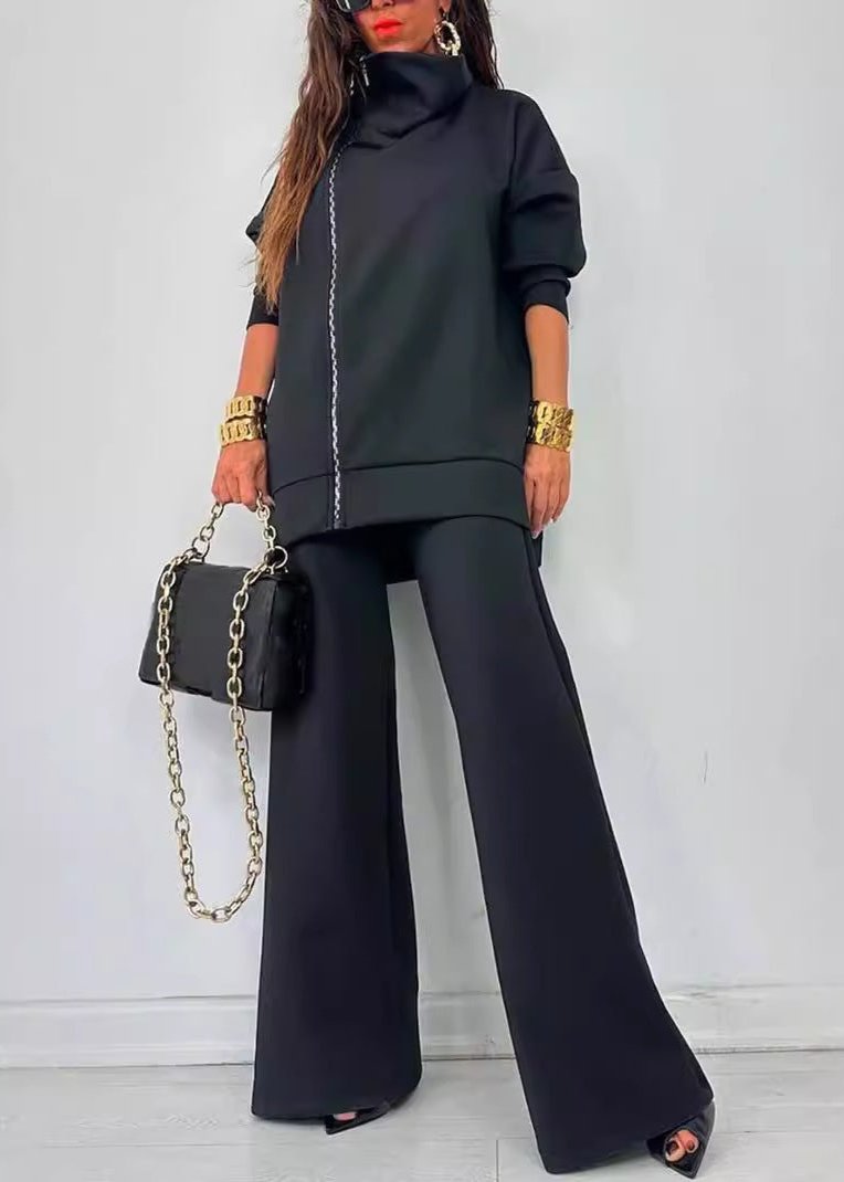 Women's Loose Zip Sweatshirt Wide Leg Pants Suit