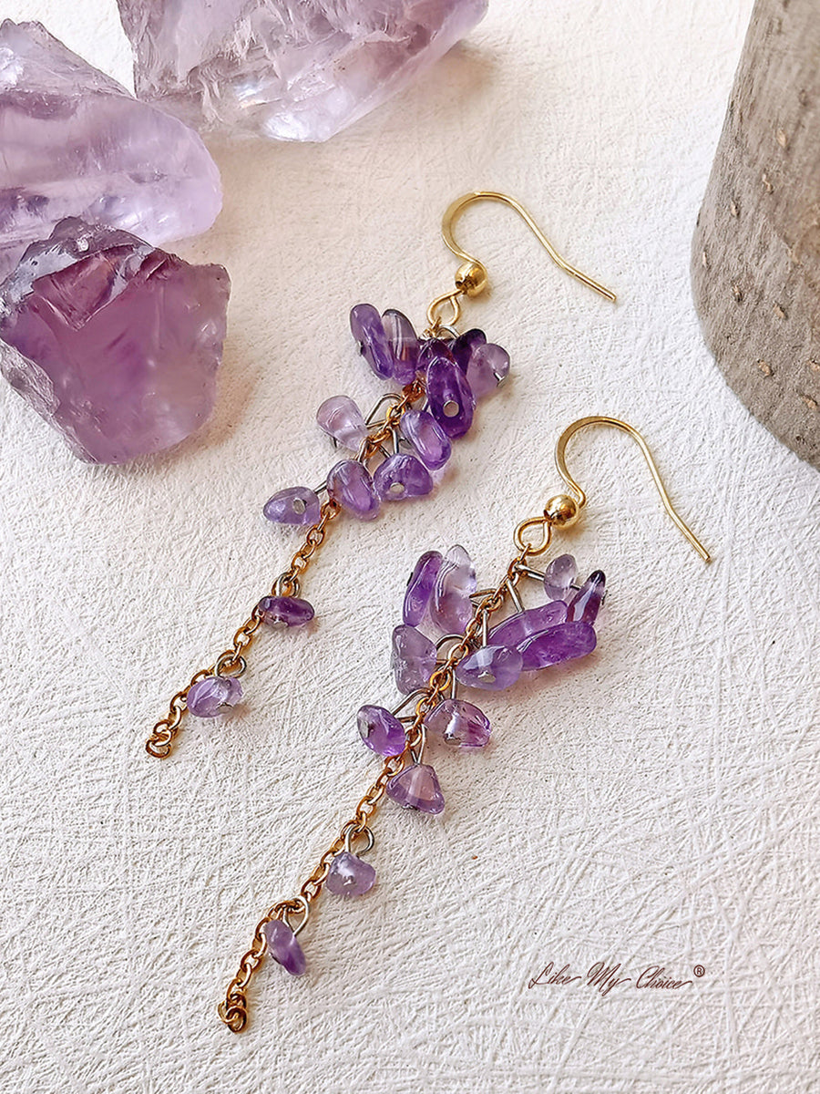 February Birth Stone Wisteria Amethyst Dangle Earrings - VibeSoothe