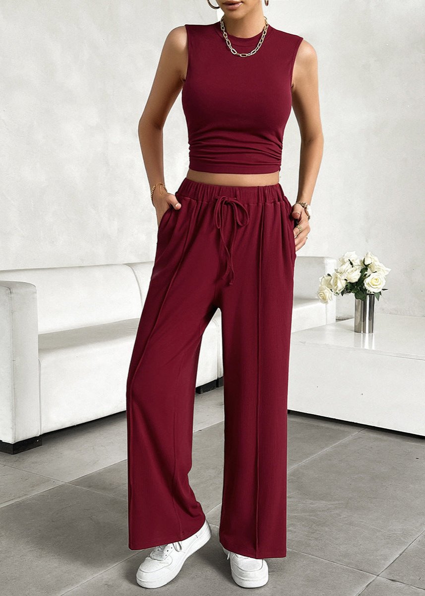 Urban Allure - Sleeveless Top and Wide-Leg Pants Set