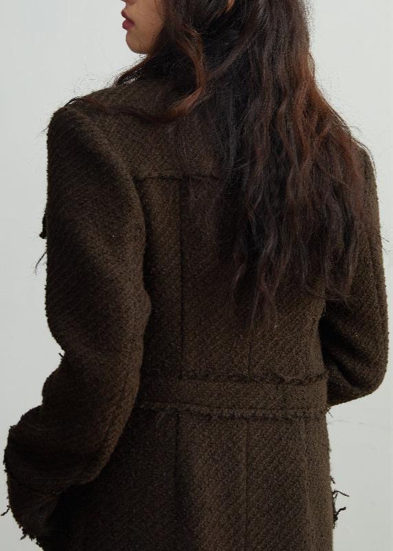 Fringed Textured Woolen Long Coat