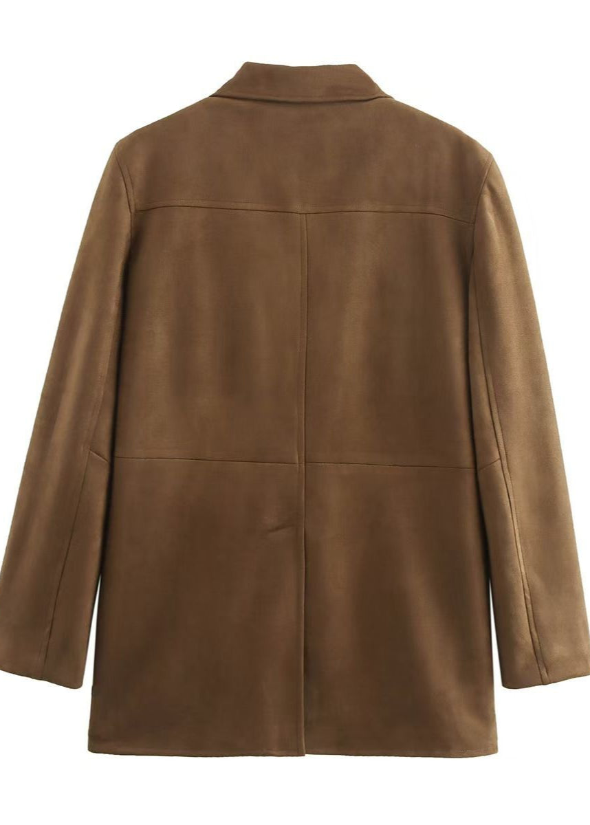 Delora - Suede Button-Front Blazer with Patch Pockets