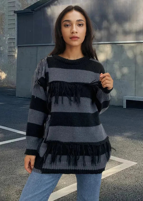 Striped Fringe Tassel Sweater - Bold & Cozy