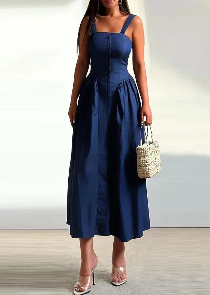 Casual Solid Color Sleeveless Dress with Fitted Waist