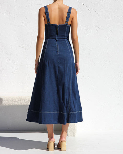 Santorini Indigo - Denim Button-Down Midi Dress