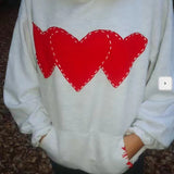 Women's Brushed Hoody Heart Shape Printed Drawstring Hoodie - VibeSoothe