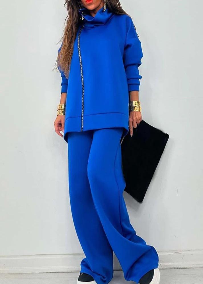 Women's Loose Zip Sweatshirt Wide Leg Pants Suit