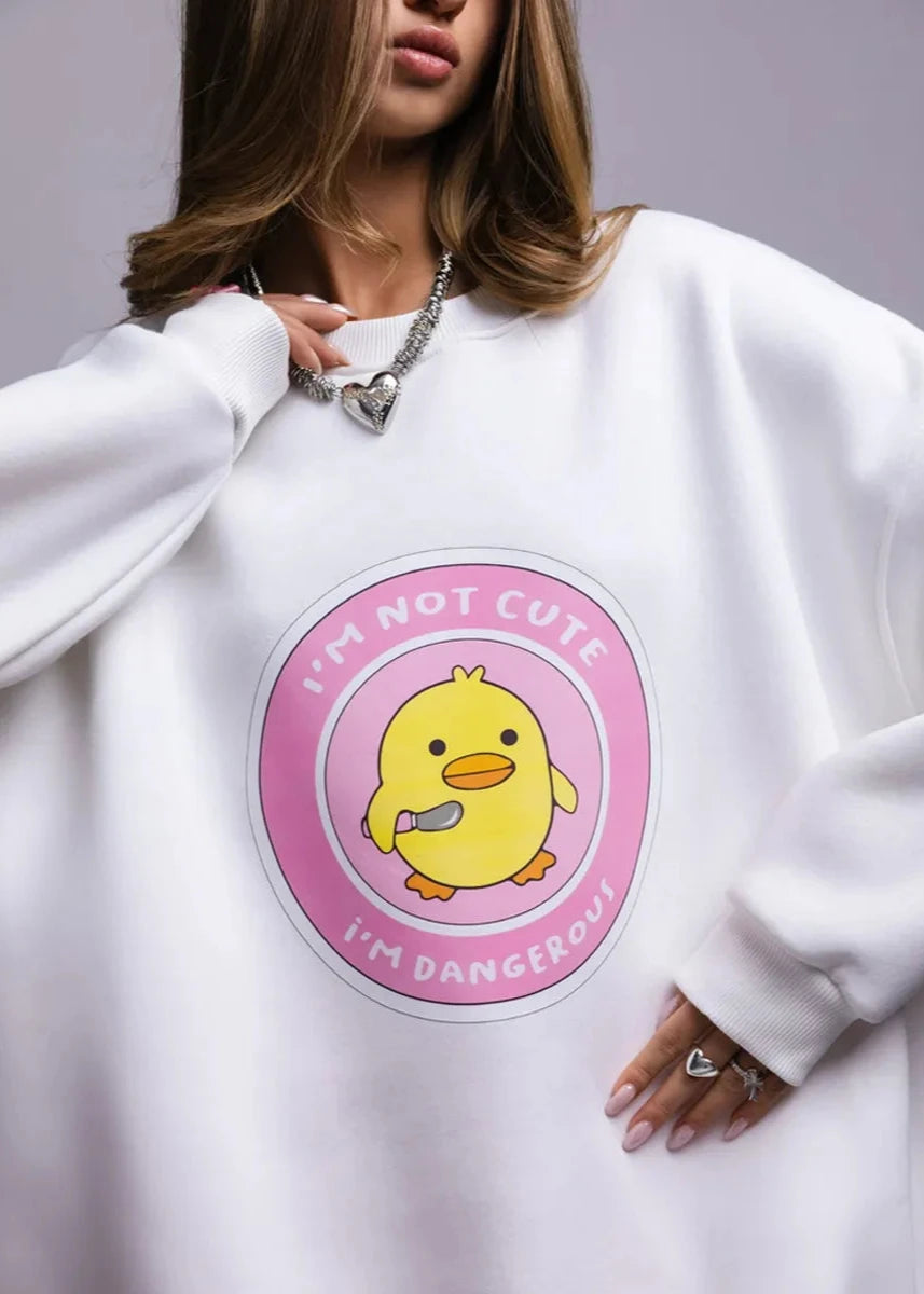 Playful Duck Graphic Oversized Sweatshirt