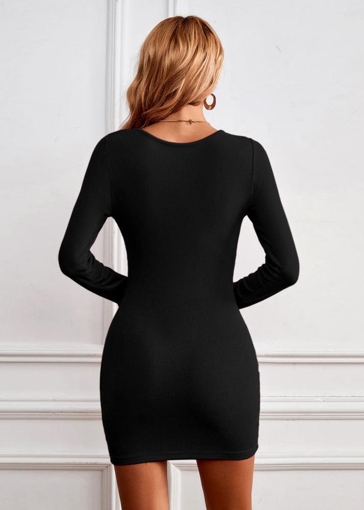 U-Neck Button Bodycon Mini Dress