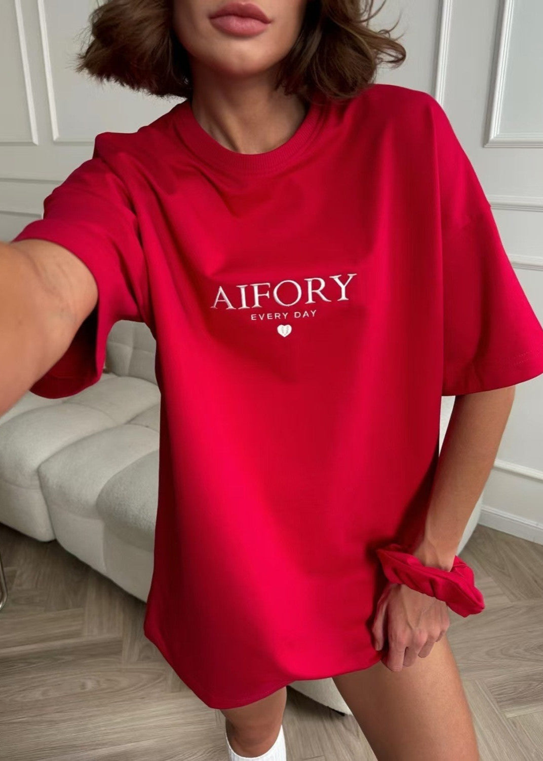 Cherry Script - Oversized Cotton Tee with Graphic Print