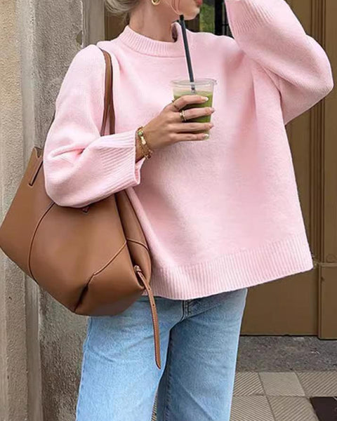 Soft Pink Cozy Crew Neck Sweater