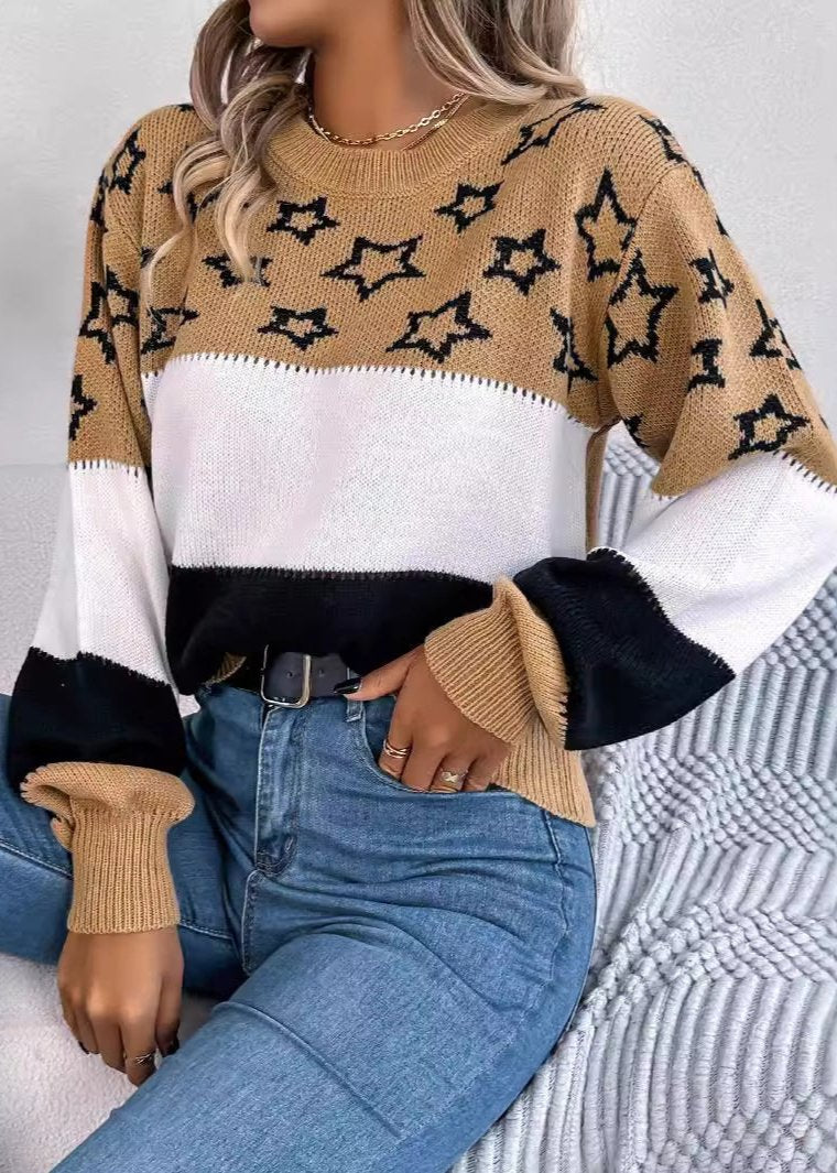 Cosmic Star Pattern Lantern Sleeve Sweater