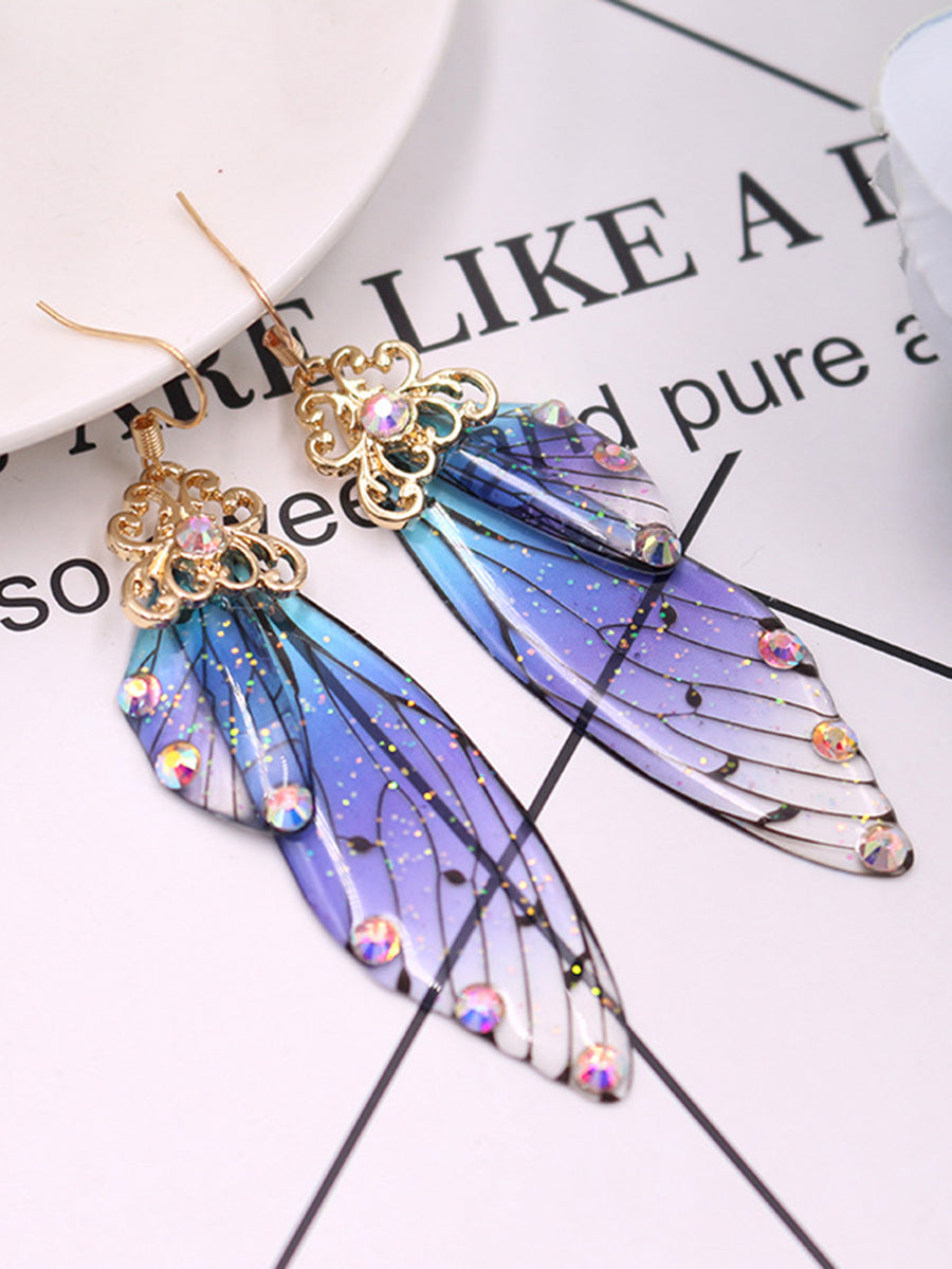 Butterfly Wing Blue Rhinestone Cicada Wing Crystal Earrings - VibeSoothe