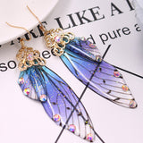 Butterfly Wing Blue Rhinestone Cicada Wing Crystal Earrings - VibeSoothe