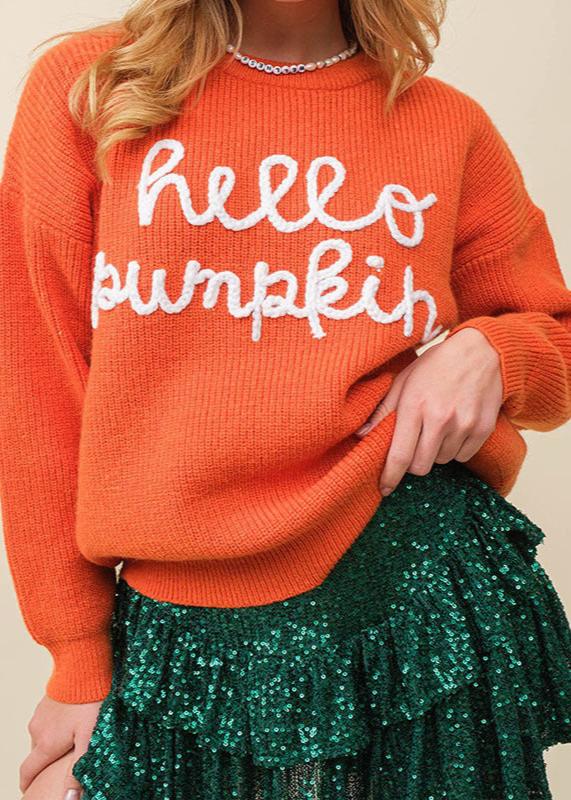 "Hello Pumpkin" Halloween Contrast Pullover Trui