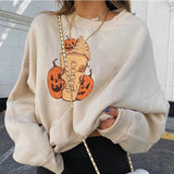 Female Halloween Printed Crew Neck Sweatshirt - VibeSoothe