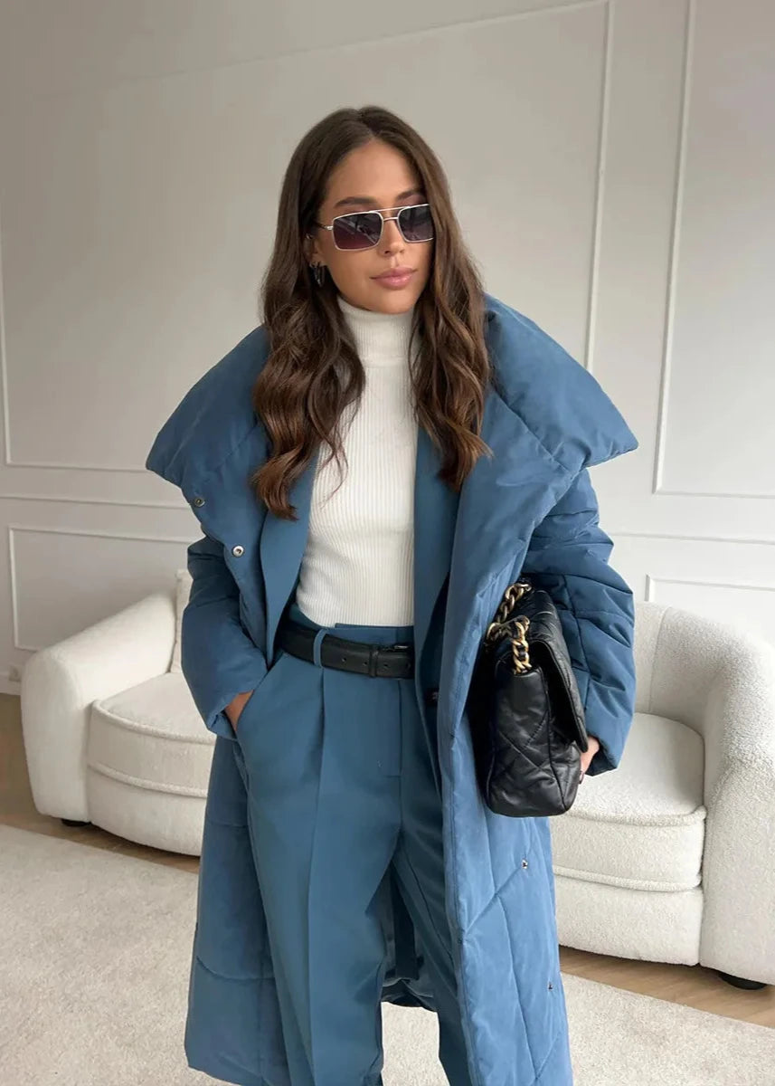 Belted Oversized Stand Collar Coat