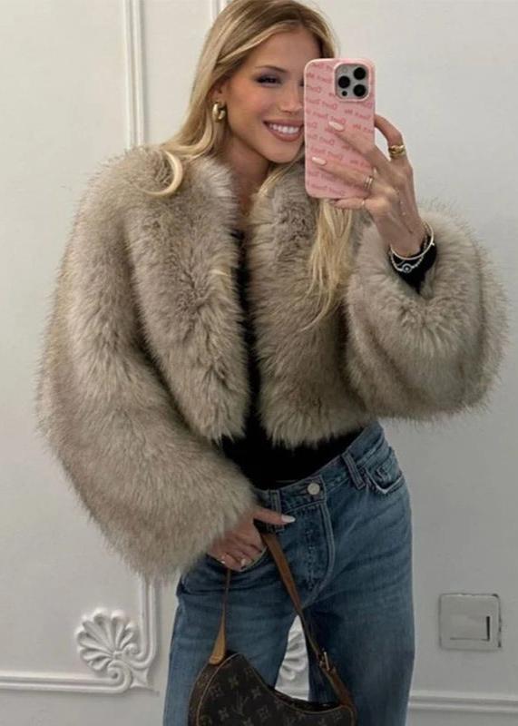 Short Plush Faux Fur Jacket