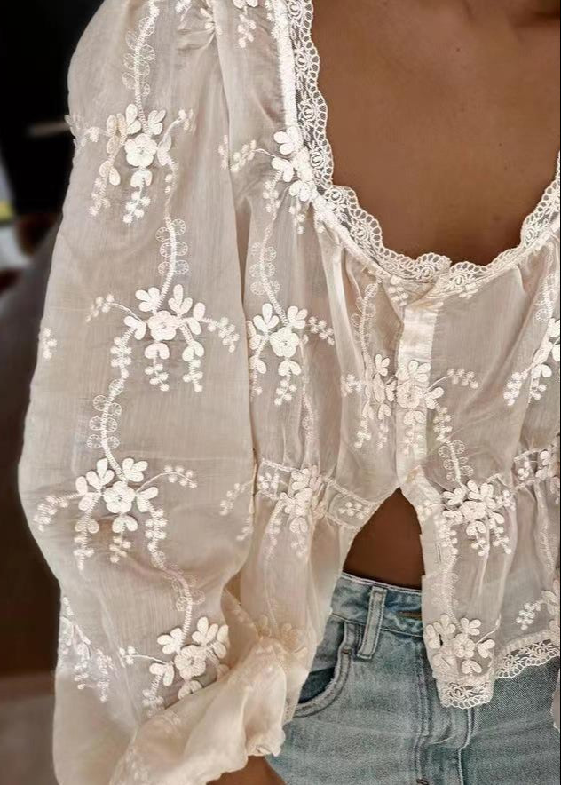 Delilah - Embroidered Lace Peplum Blouse