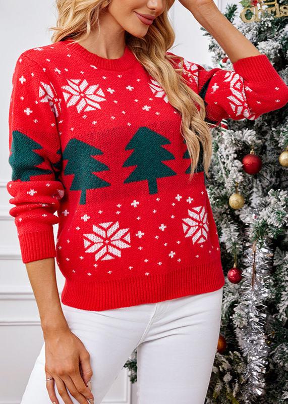 Women's Christmas Tree Jacquard Pullover Knitted Sweater - VibeSoothe