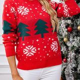 Women's Christmas Tree Jacquard Pullover Knitted Sweater - VibeSoothe