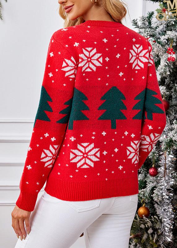 Women's Christmas Tree Jacquard Pullover Knitted Sweater - VibeSoothe