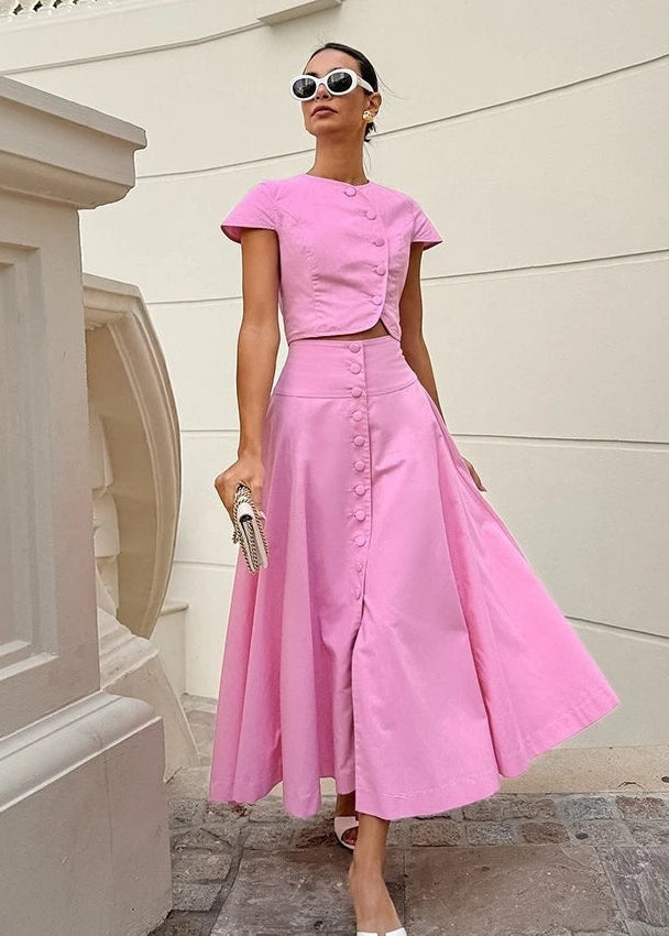 Rosabelle Button-Front Two-Piece Midi Skirt Set