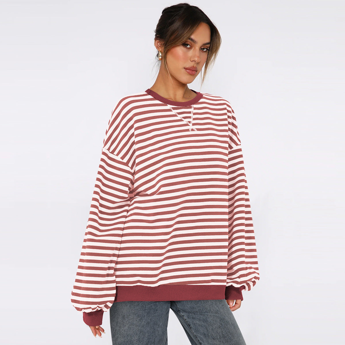 Women's Fashion Round Neck Striped Sweater