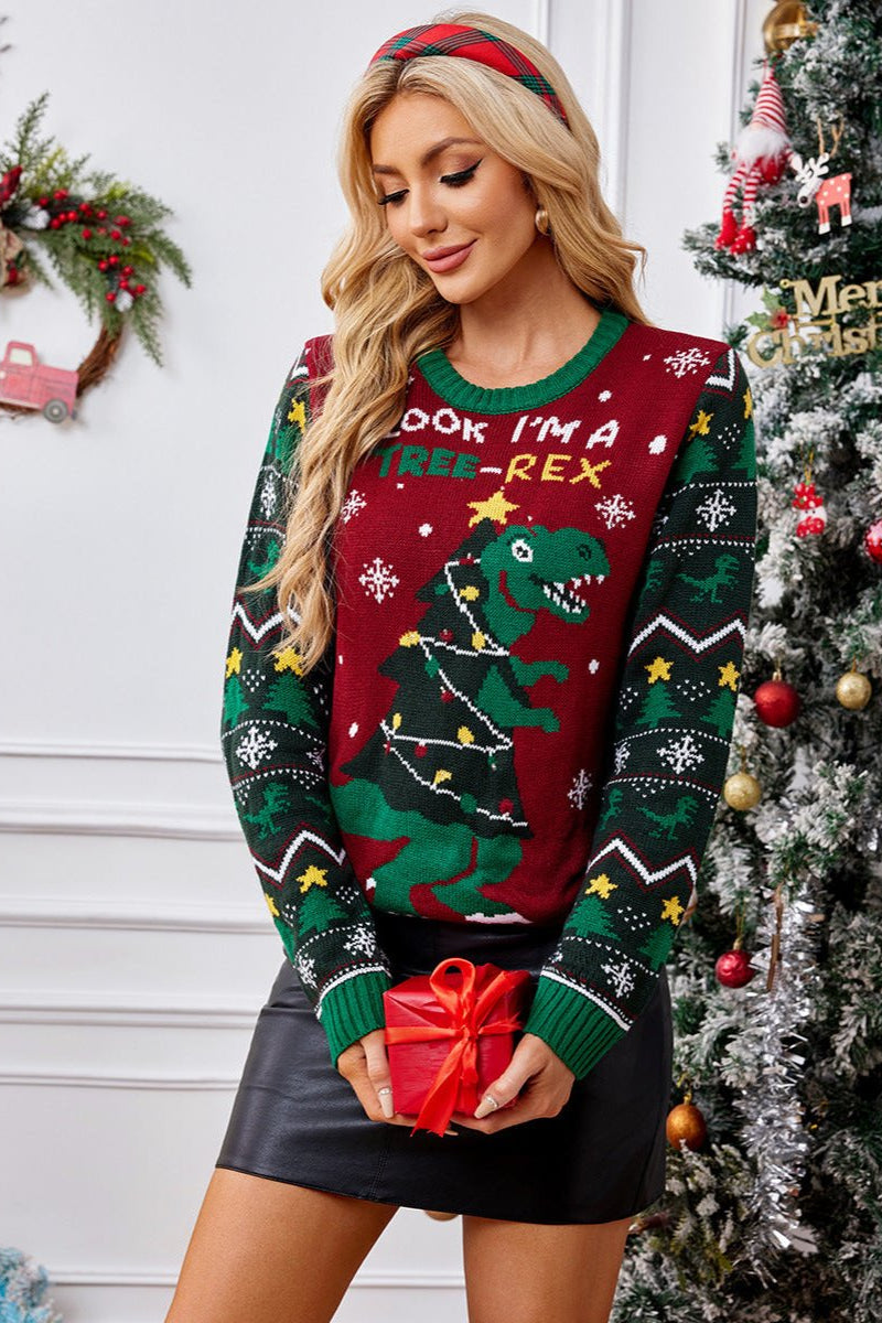 Dinosaur Christmas Tree Sweater - VibeSoothe