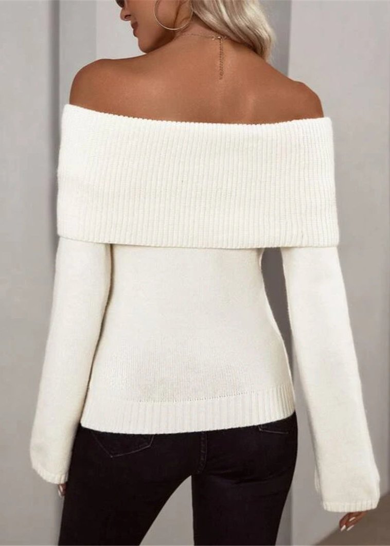 Chic Off-Shoulder Ribbed Sweater - Slim Fit Style