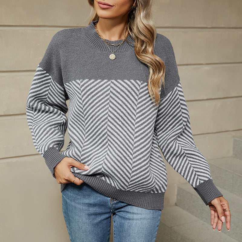 Lazy Striped Sweater Women's Long Sleeve