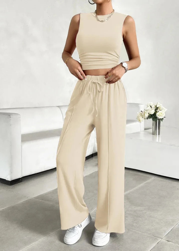 Urban Allure - Sleeveless Top and Wide-Leg Pants Set