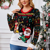 Elk Jacquard Santa Claus Knitted Sweater - VibeSoothe