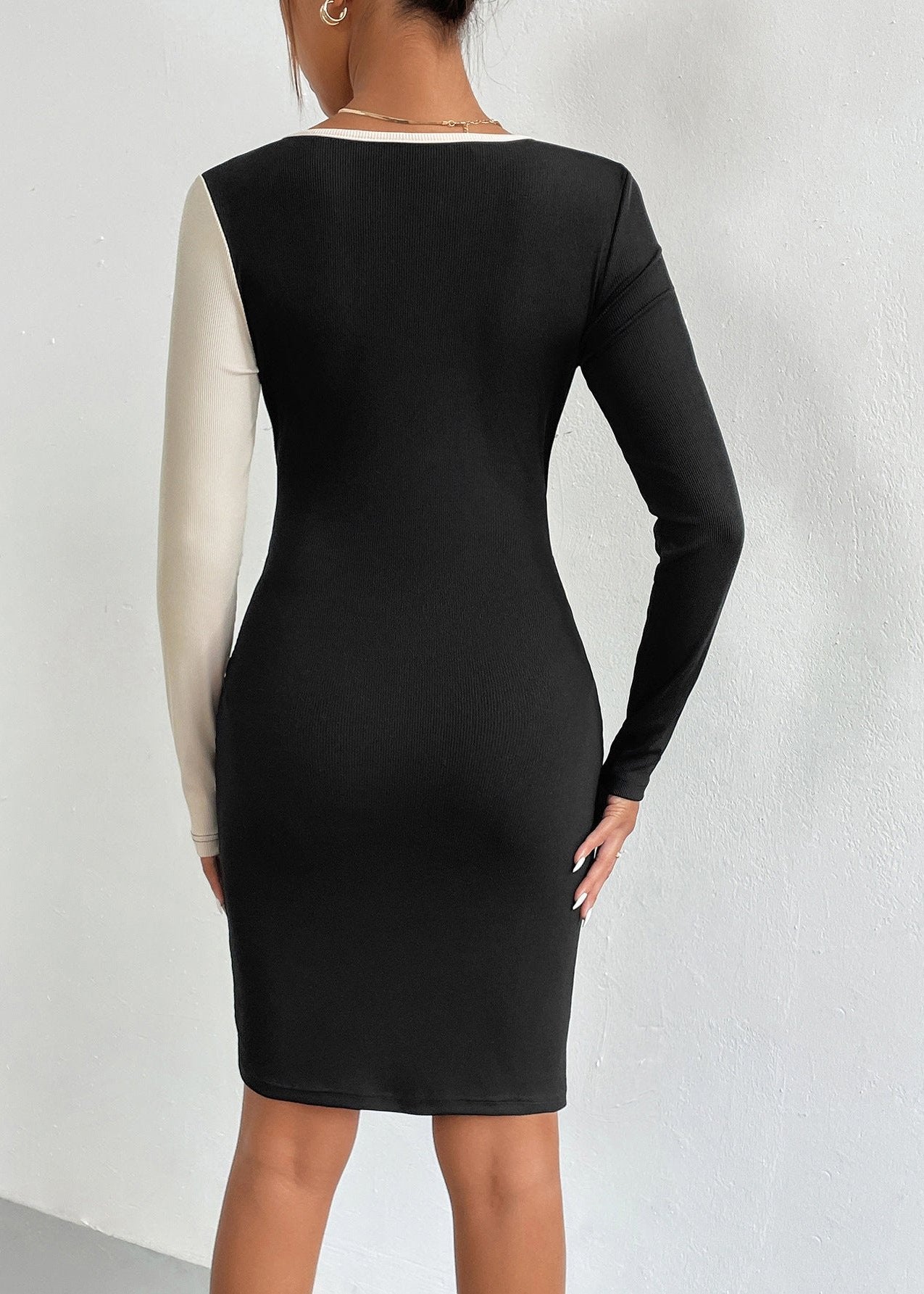 Stylish Contrast Sleeve Tie Dress